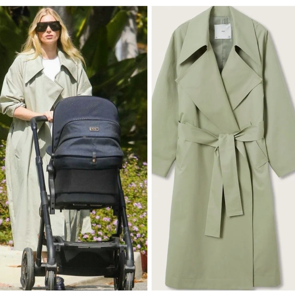 Lst🔥 MANGO oversized water-repellent cotton trench coat olive green blogger